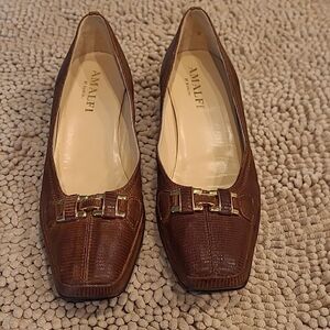 Amalfi by Rancon isz 8.5N heeled leather upper slippers made in Italy